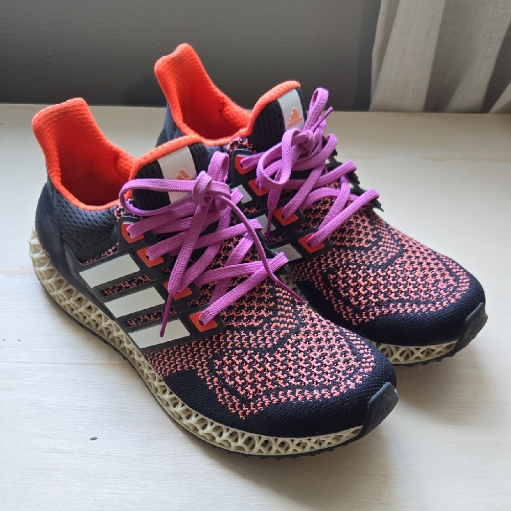 Adidas Ultra4D Running Shoes - Black, Orange, and Purple